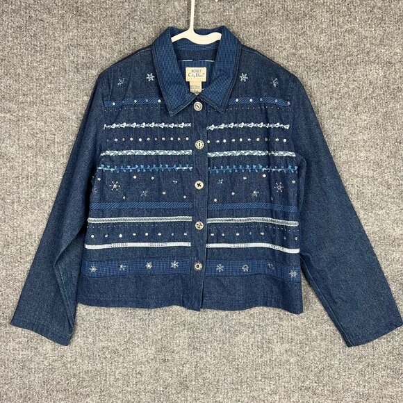 Koret City Blues Women's Denim Jacket with‎ Snowflake Embellishments SZ L - Picture 1 of 8